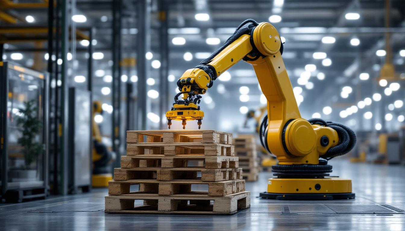 A photograph of a sleek industrial robotic arm in action