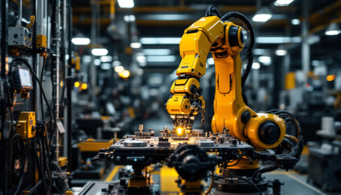 A photograph of a ur5 industrial robot in action