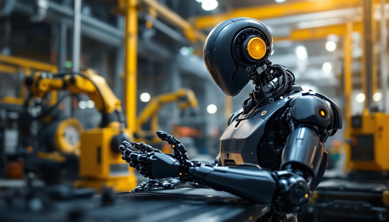 A photograph of a sleek industrial robot in action