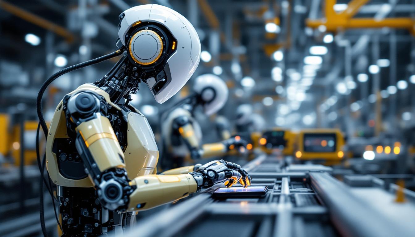 A photograph of a modern industrial robot in action