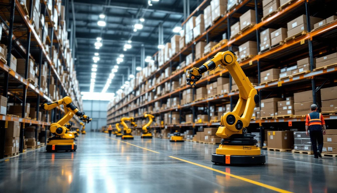 A photograph of capture a photograph of an amazon warehouse in shreveport