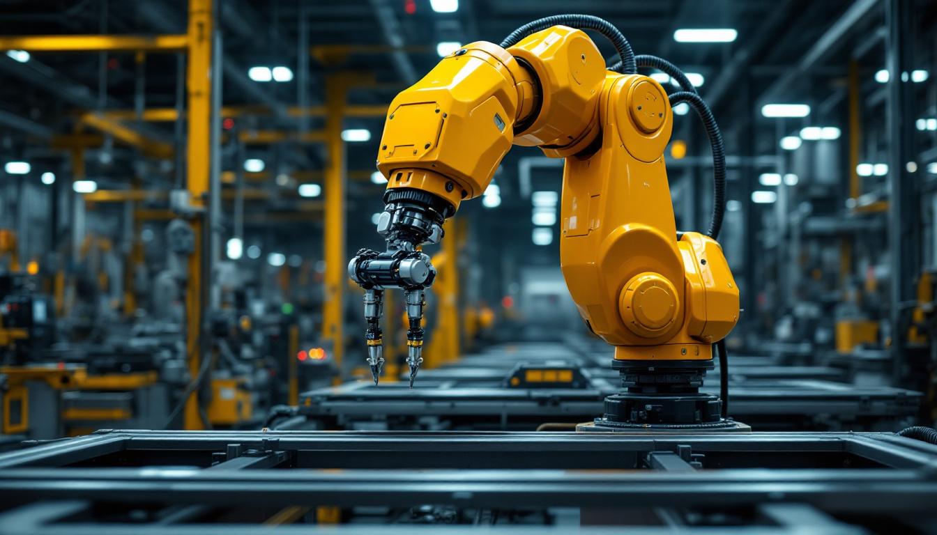 A photograph of a sleek industrial robotic arm in action