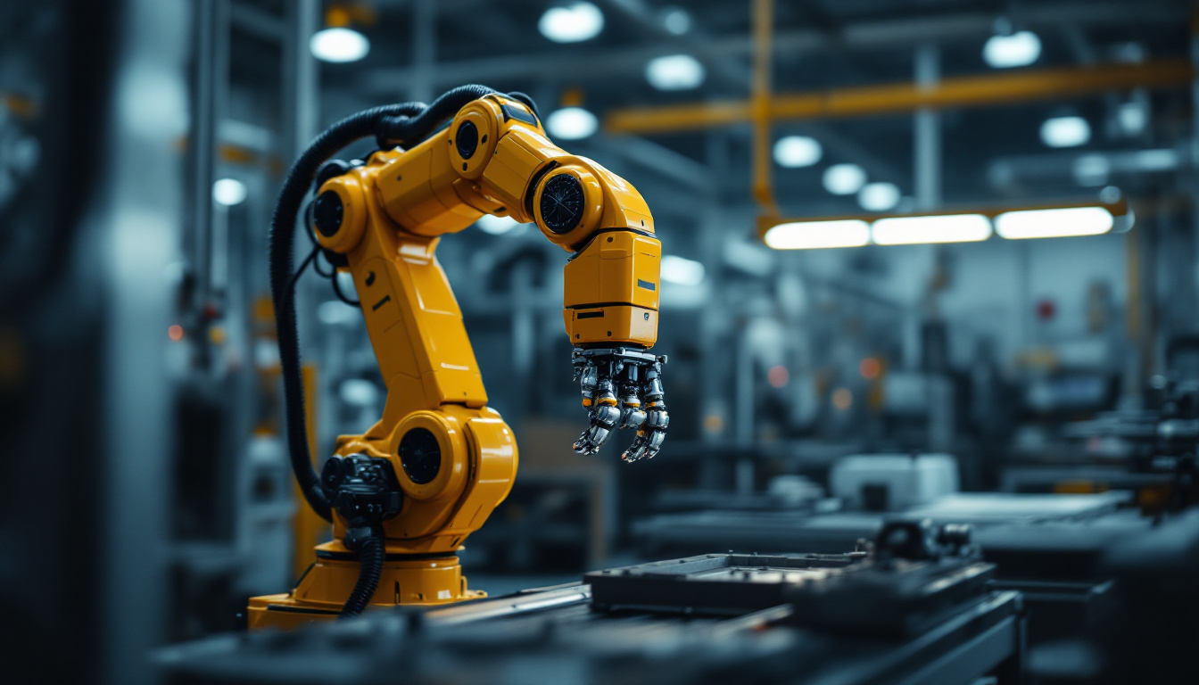 A photograph of a kawasaki industrial robot in action on a factory floor