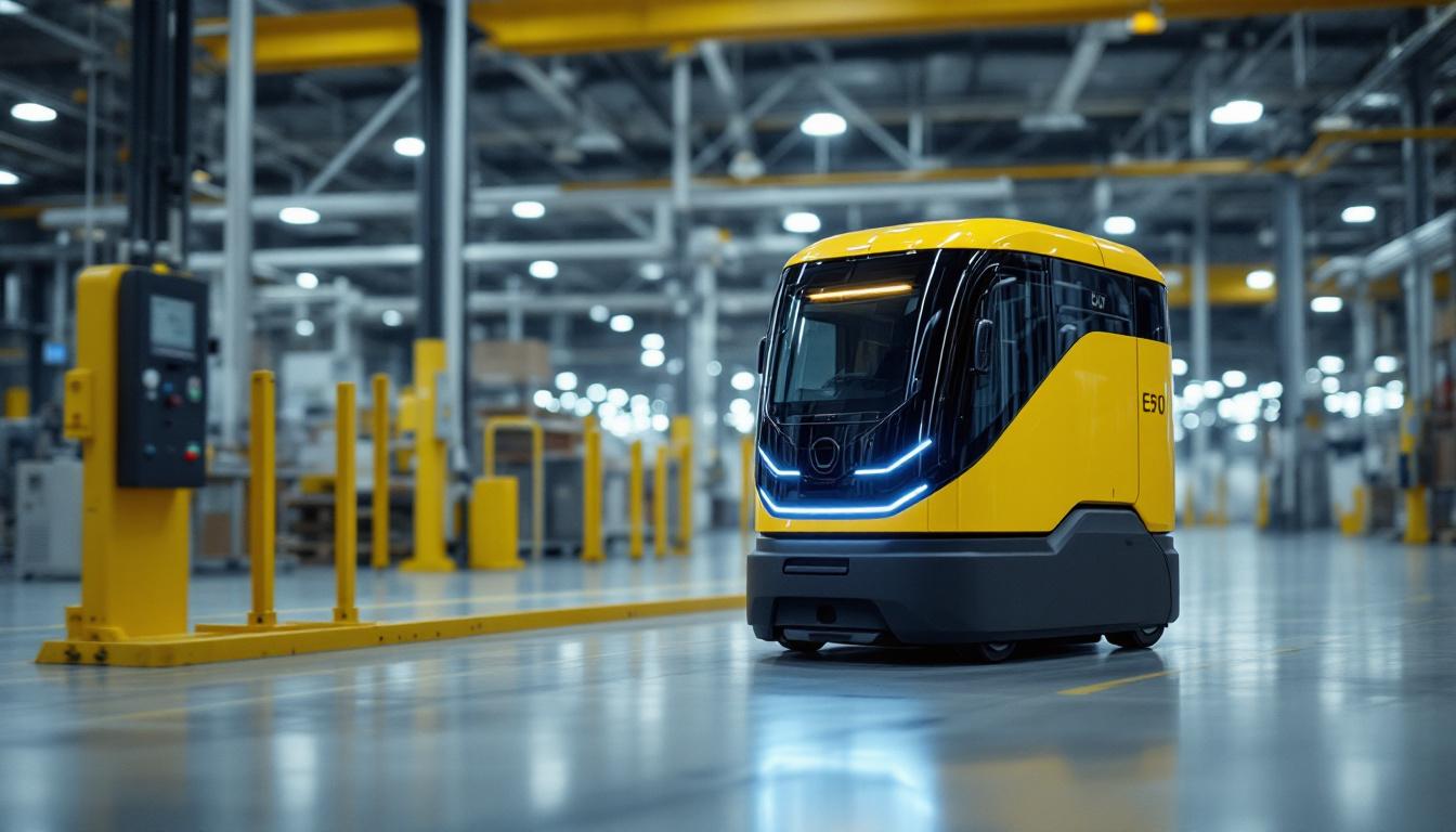 A photograph of capture a photograph of the e80 agv in action within an industrial setting