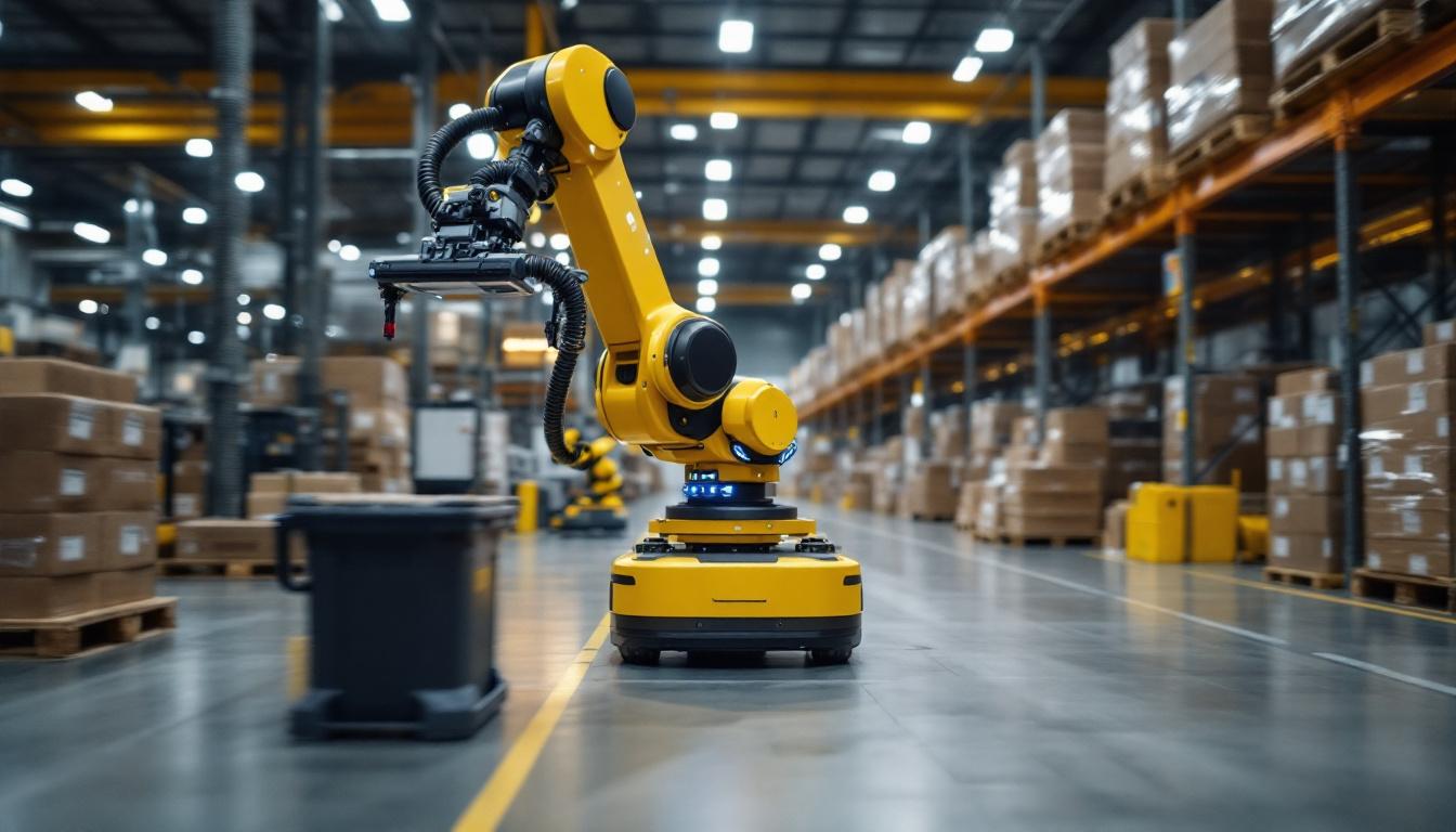 A photograph of a seegrid industrial robot in action within a warehouse environment