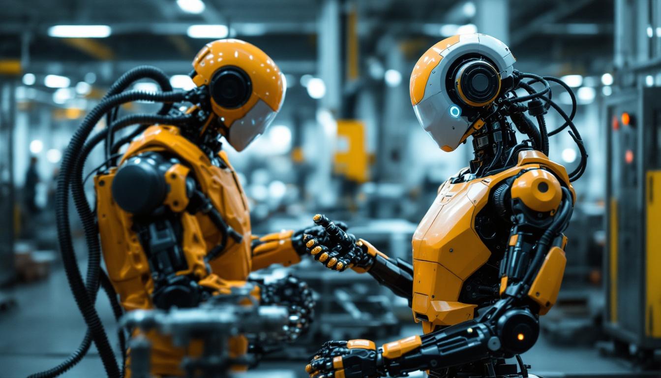 A photograph of a modern industrial robot in action within a manufacturing setting