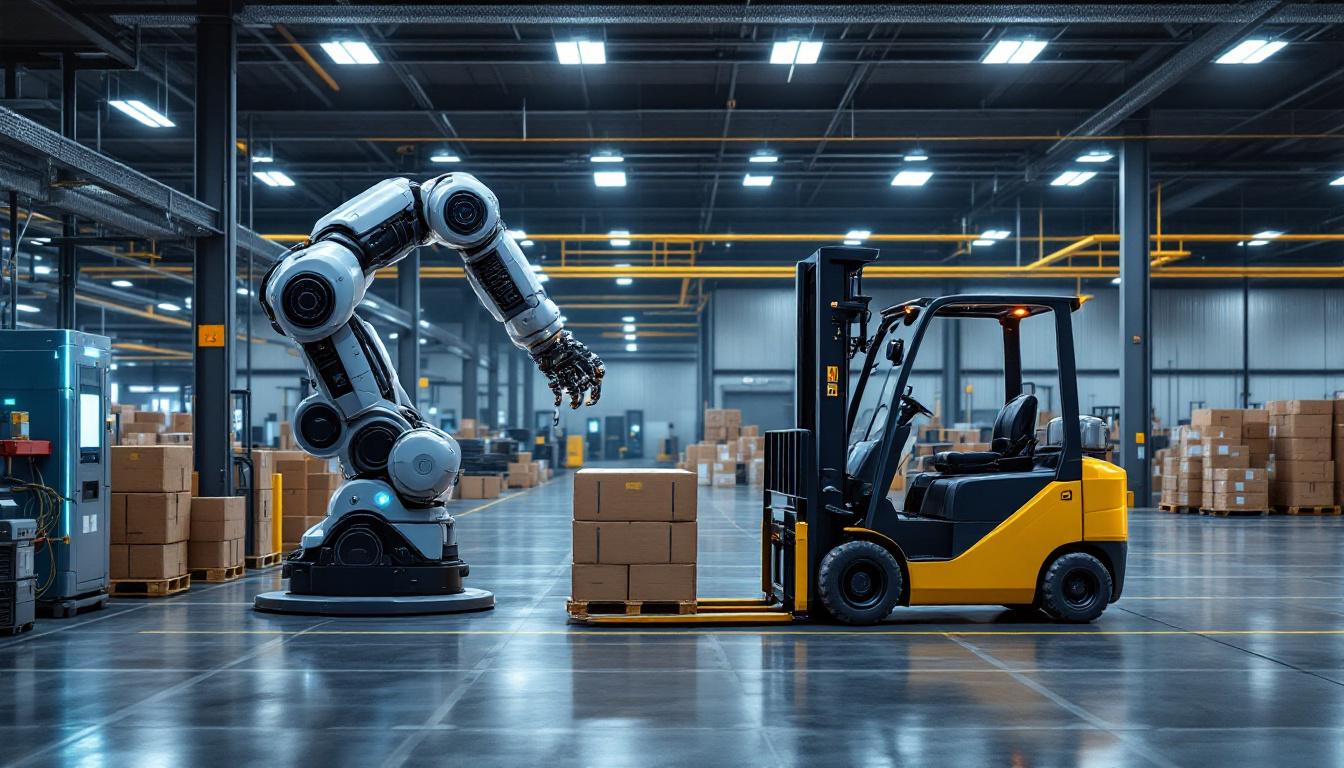 A photograph of a modern industrial warehouse setting