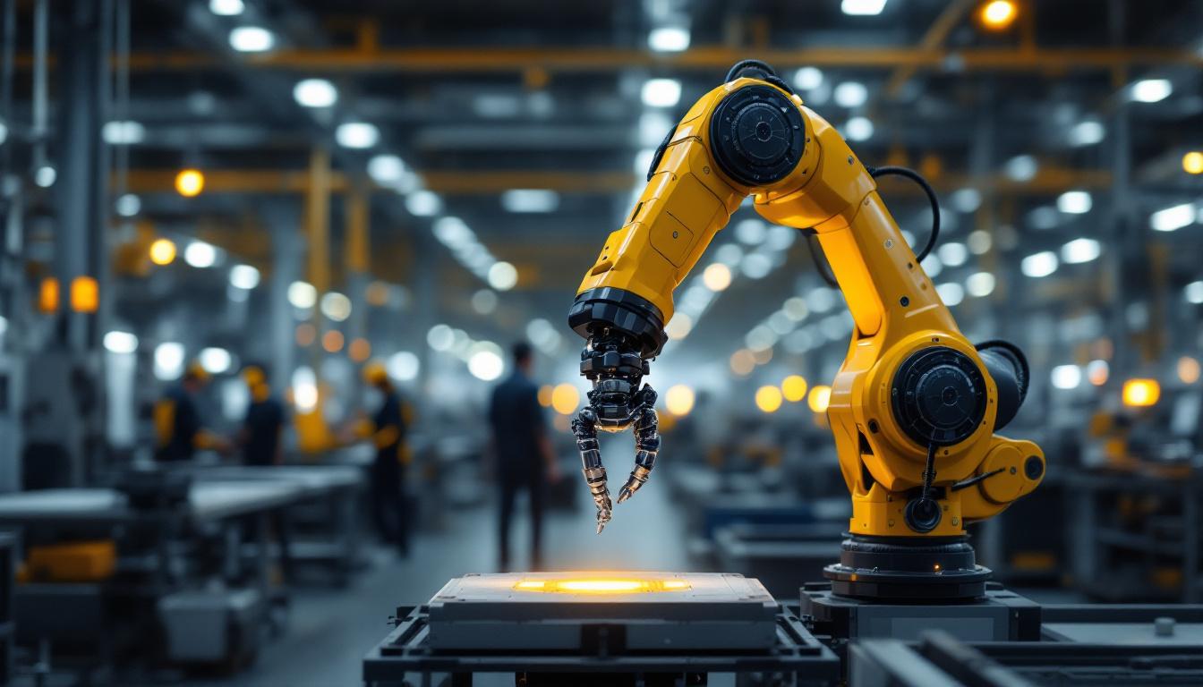 A photograph of a sleek industrial robotic arm in action