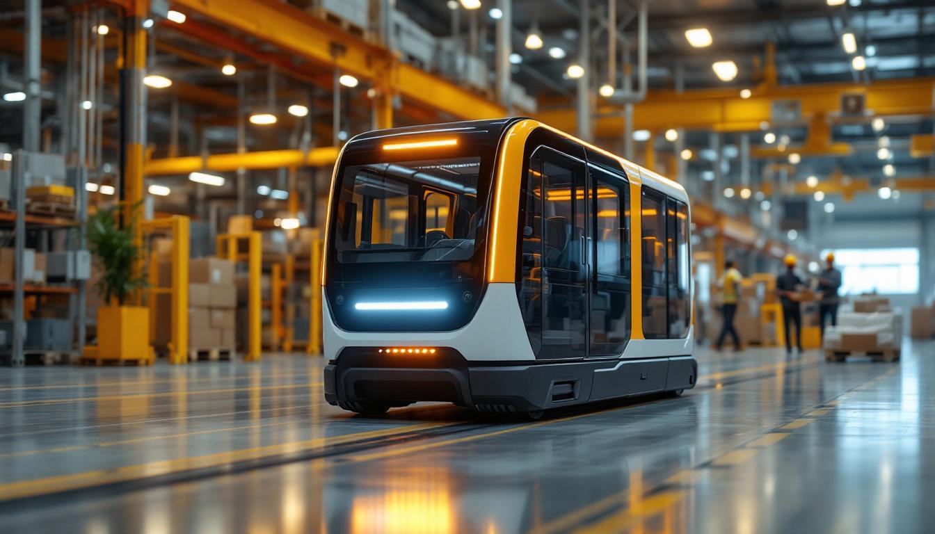 A photograph of a modern automated guided vehicle (agv) in action within an industrial setting