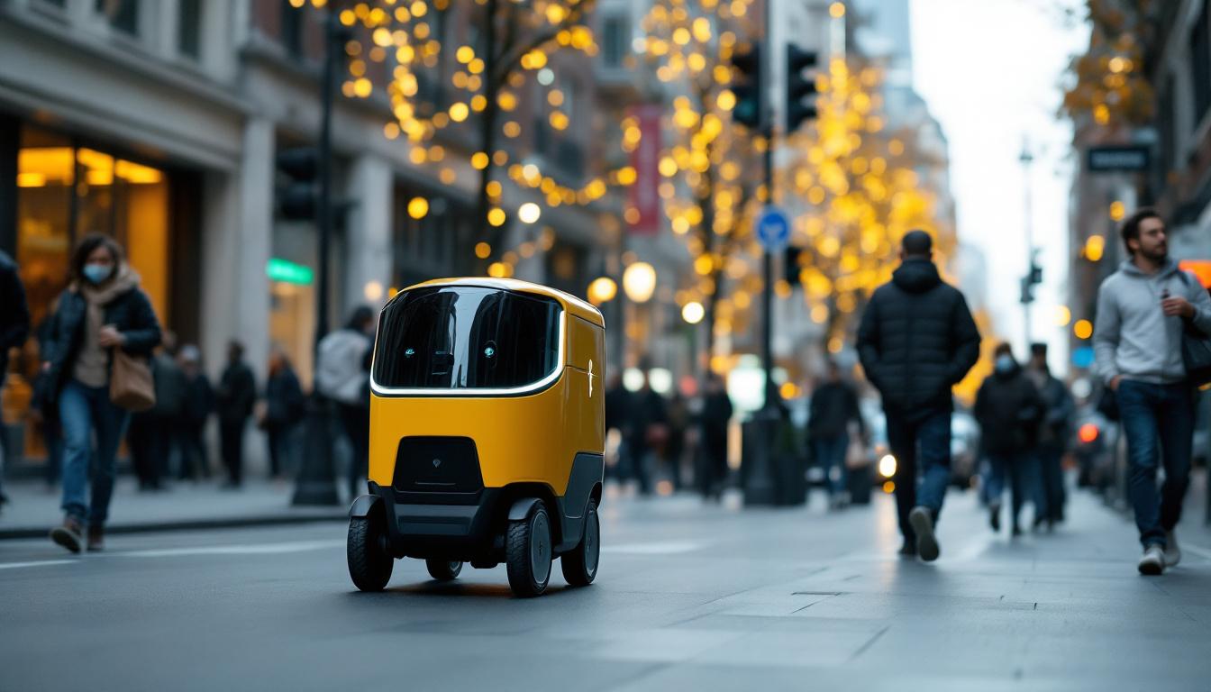 A photograph of a starship technologies delivery robot in action