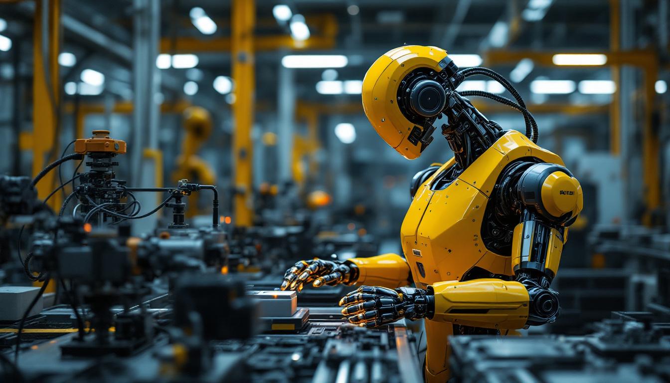 A photograph of a modern industrial robot in action within a manufacturing environment
