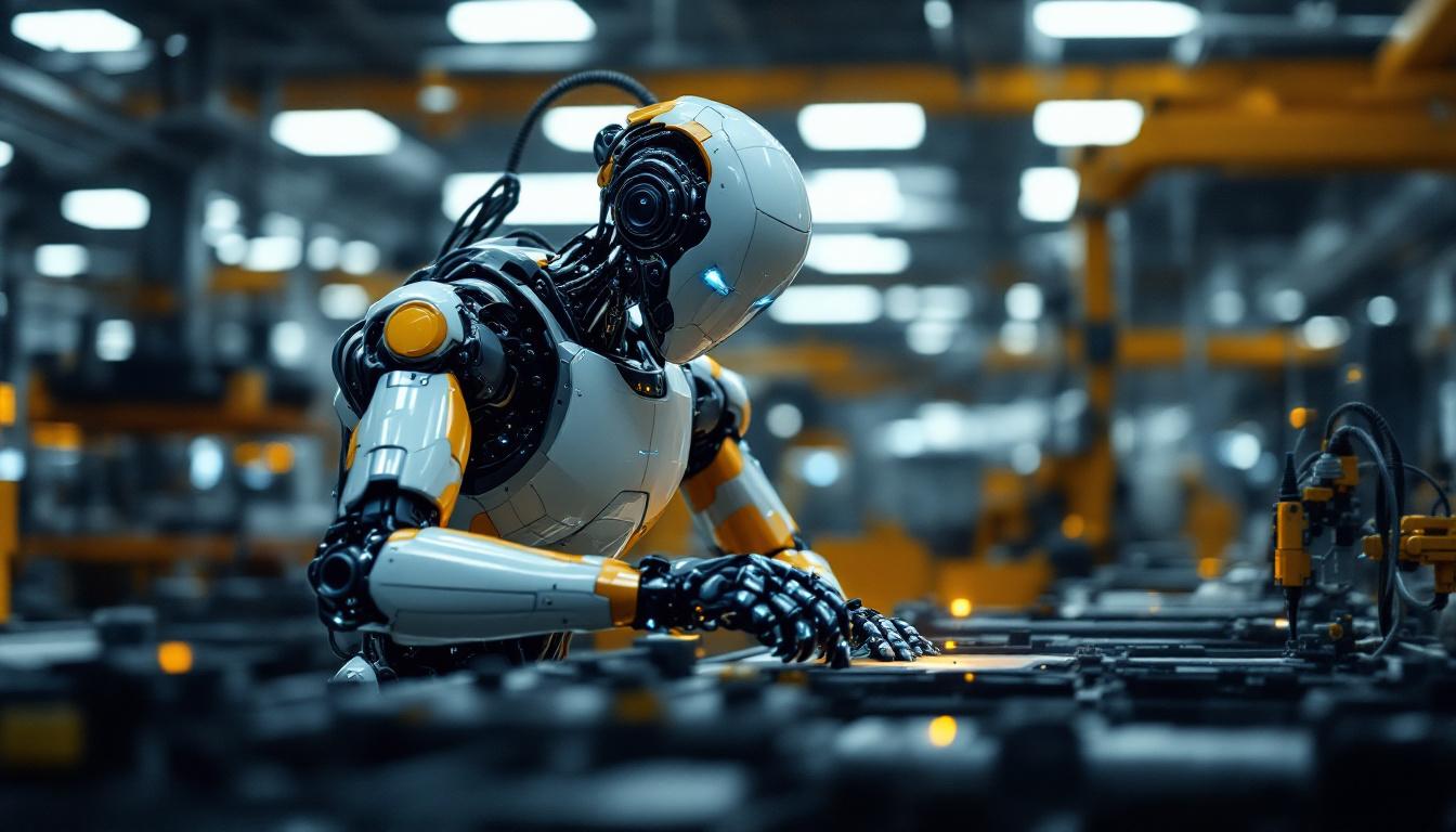 A photograph of a sleek industrial robot in action