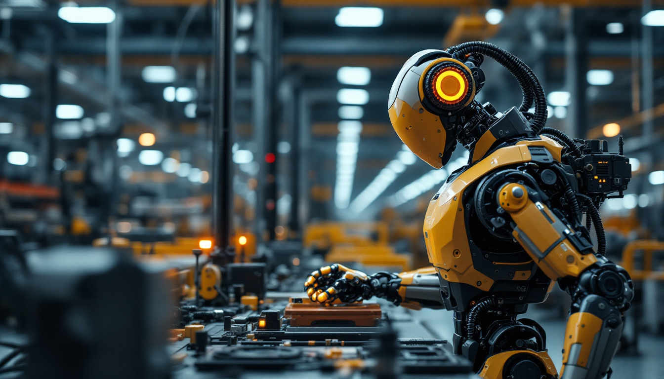 A photograph of a modern industrial robot in action within a manufacturing environment