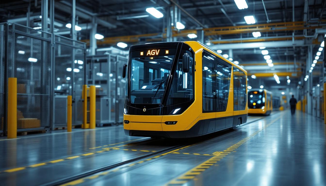 A photograph of a sleek and modern automated guided vehicle (agv) in action within an industrial setting