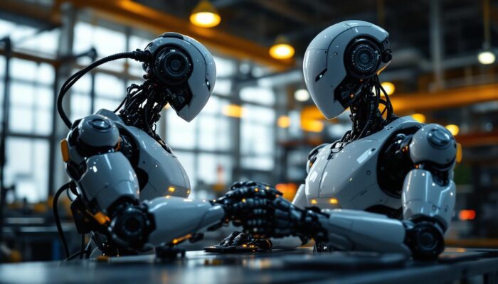 A photograph of a sleek industrial robot in action