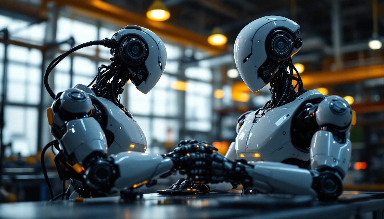 A photograph of a sleek industrial robot in action