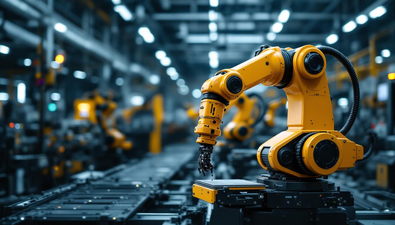 A photograph of a sleek industrial robotic arm in action