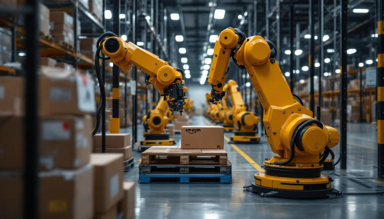 A photograph of capture a photograph of an amazon warehouse in shreveport