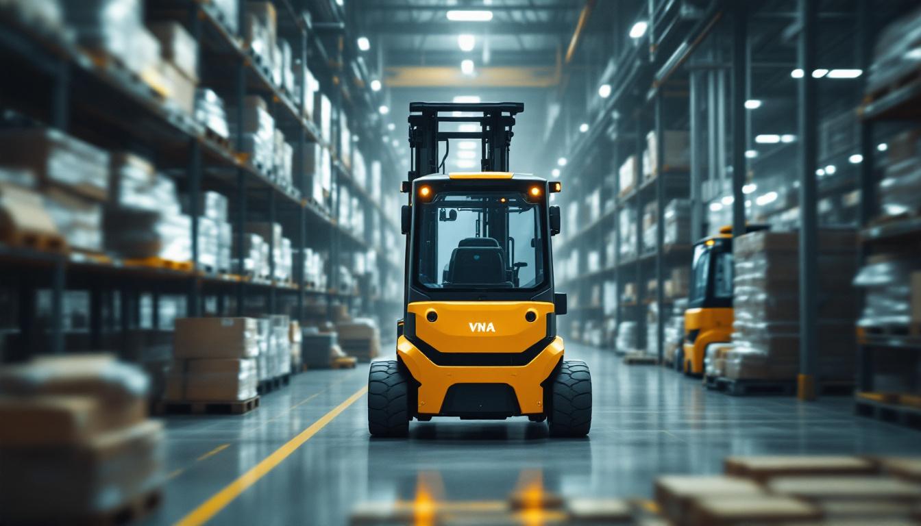 A photograph of a vna forklift in action within an industrial setting