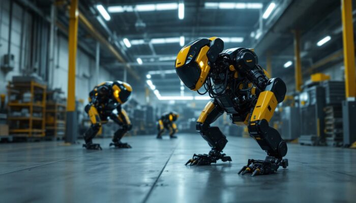 A photograph of capture a photograph of boston dynamics' headquarters showcasing their cutting-edge robotic technology in action