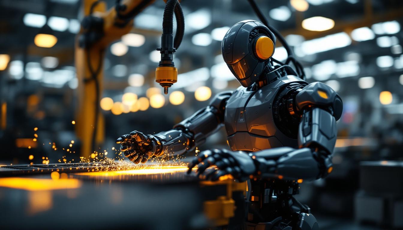 A photograph of a sleek industrial robot in action