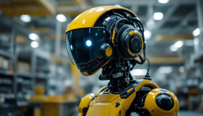 A photograph of a boston dynamics robot in action within an industrial setting