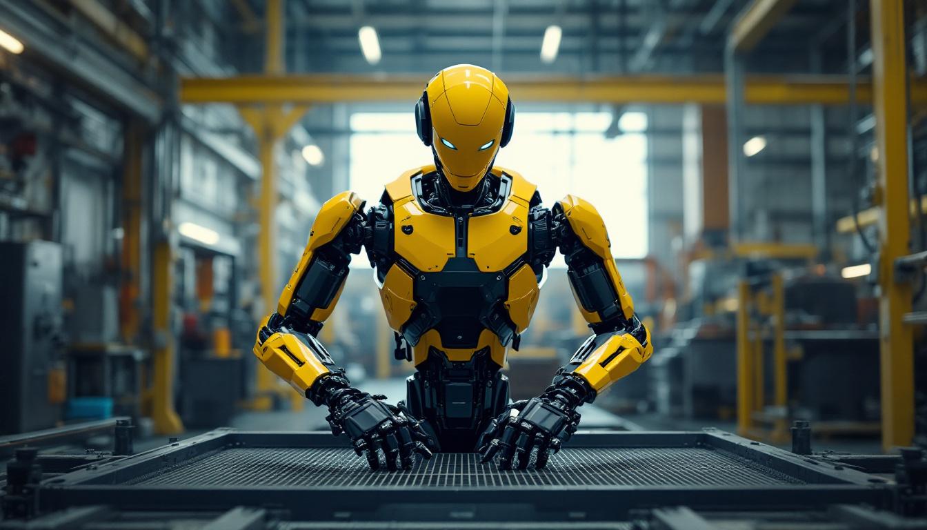 A photograph of a boston dynamics humanoid robot in action within an industrial setting