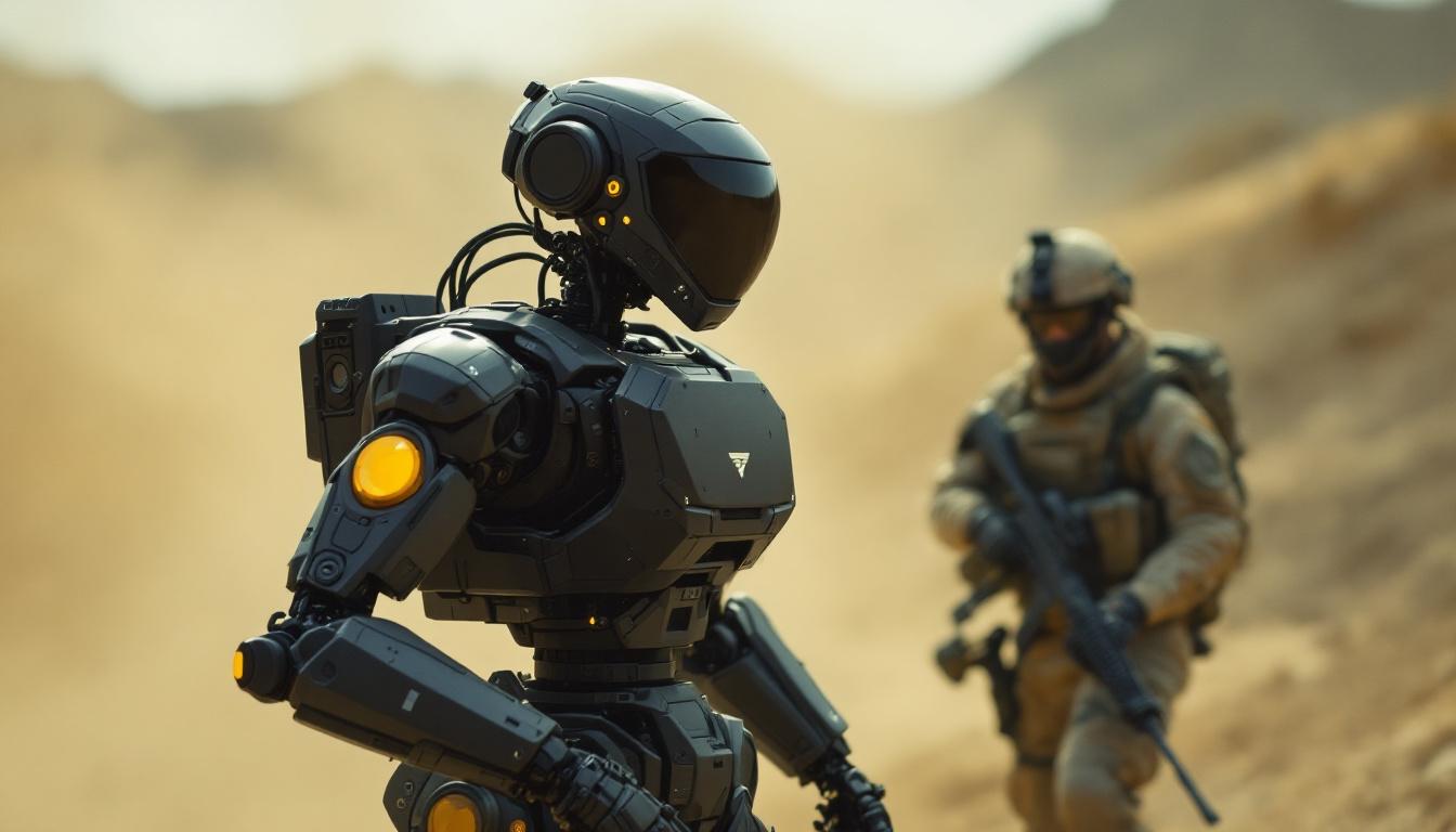 A photograph of a boston dynamics robot in action during a military training exercise