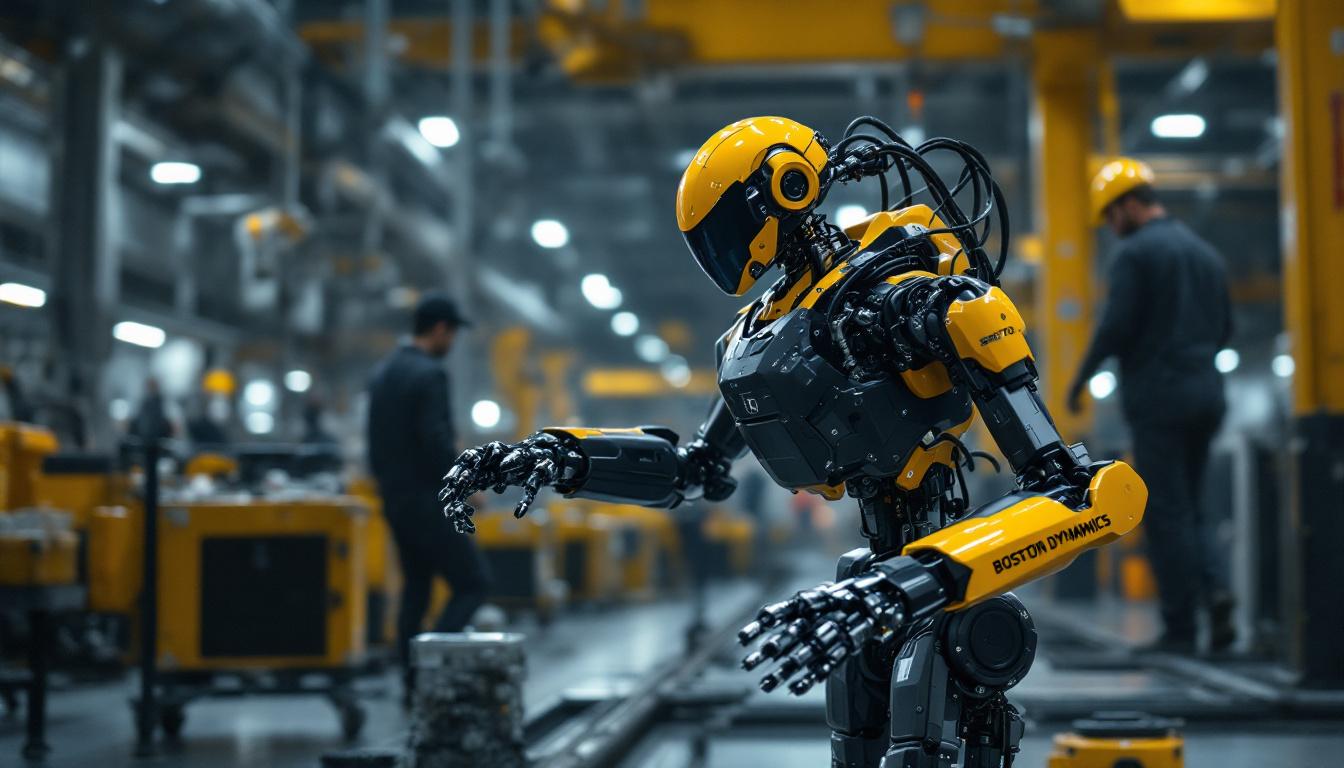A photograph of a boston dynamics robot in action within an industrial setting
