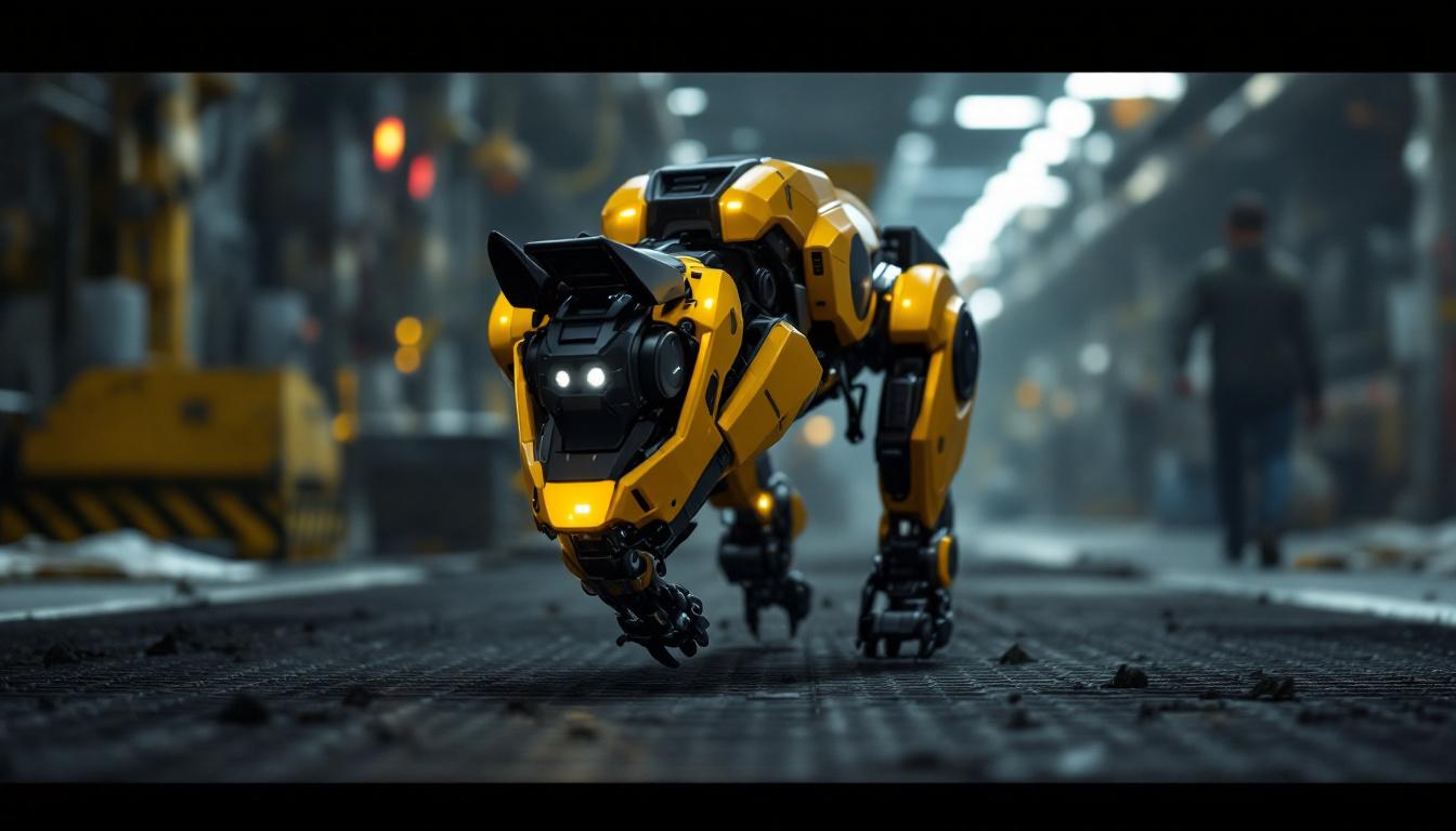 A photograph of a boston dynamics dog robot in action