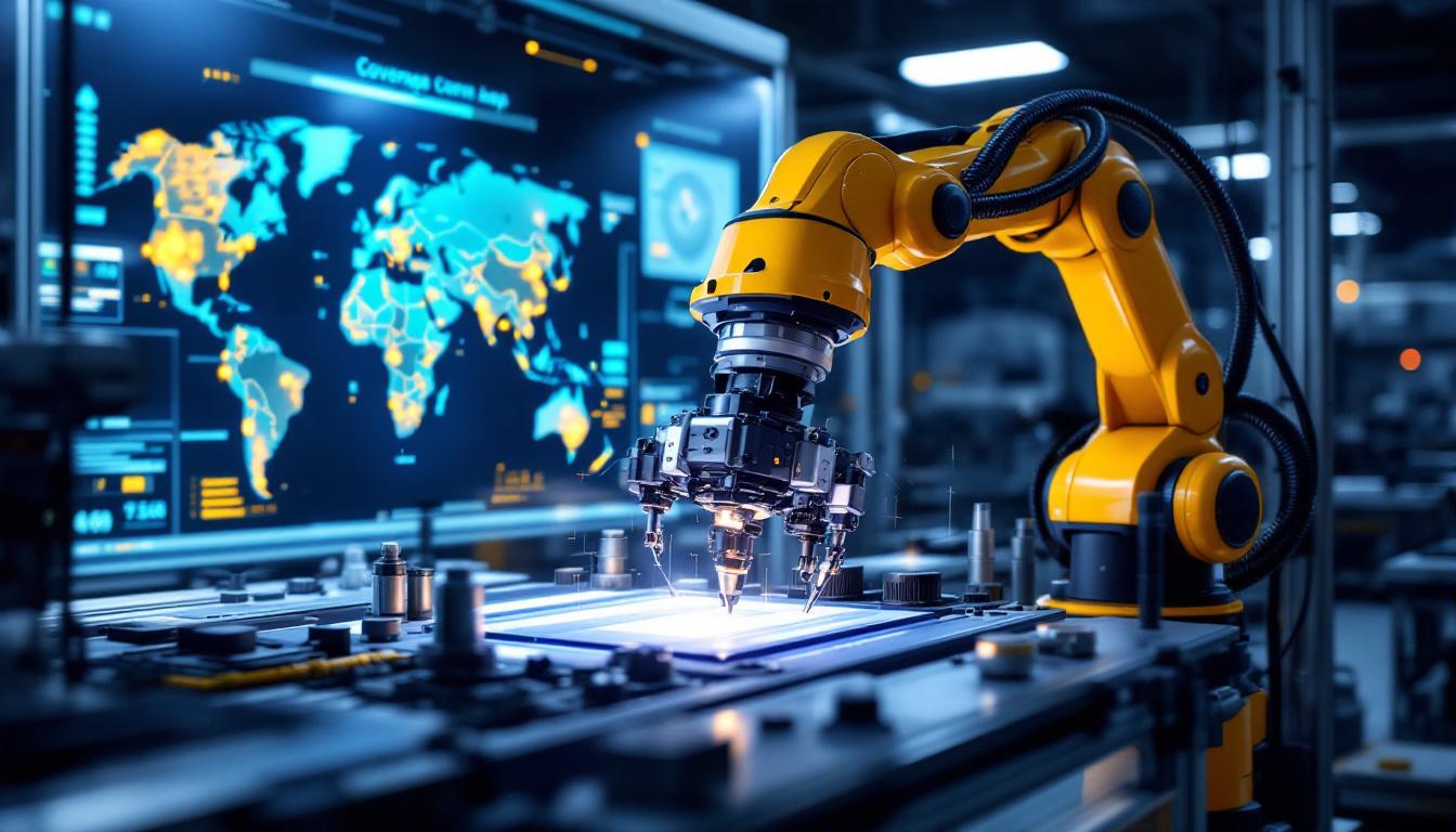 A photograph of a modern industrial robotic arm in action within a manufacturing setting
