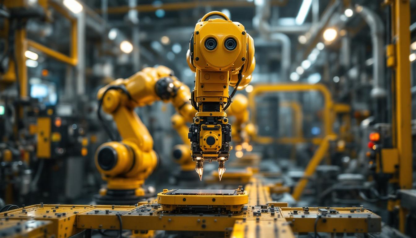 A photograph of capture a photograph of an industrial robotic arm operating within a nuclear facility