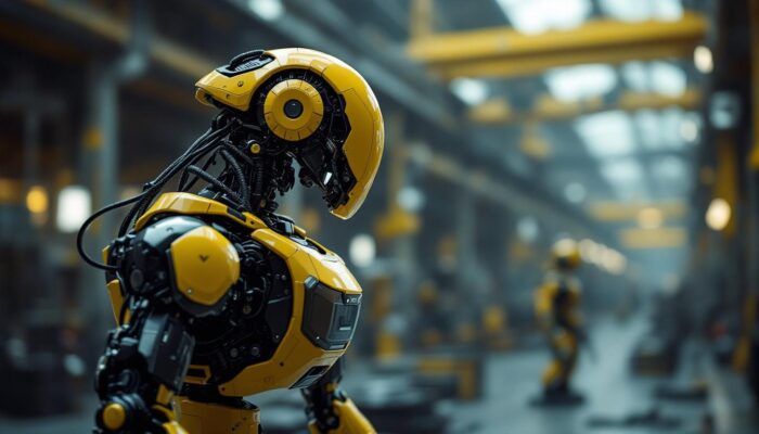 A photograph of a boston dynamics robot in action