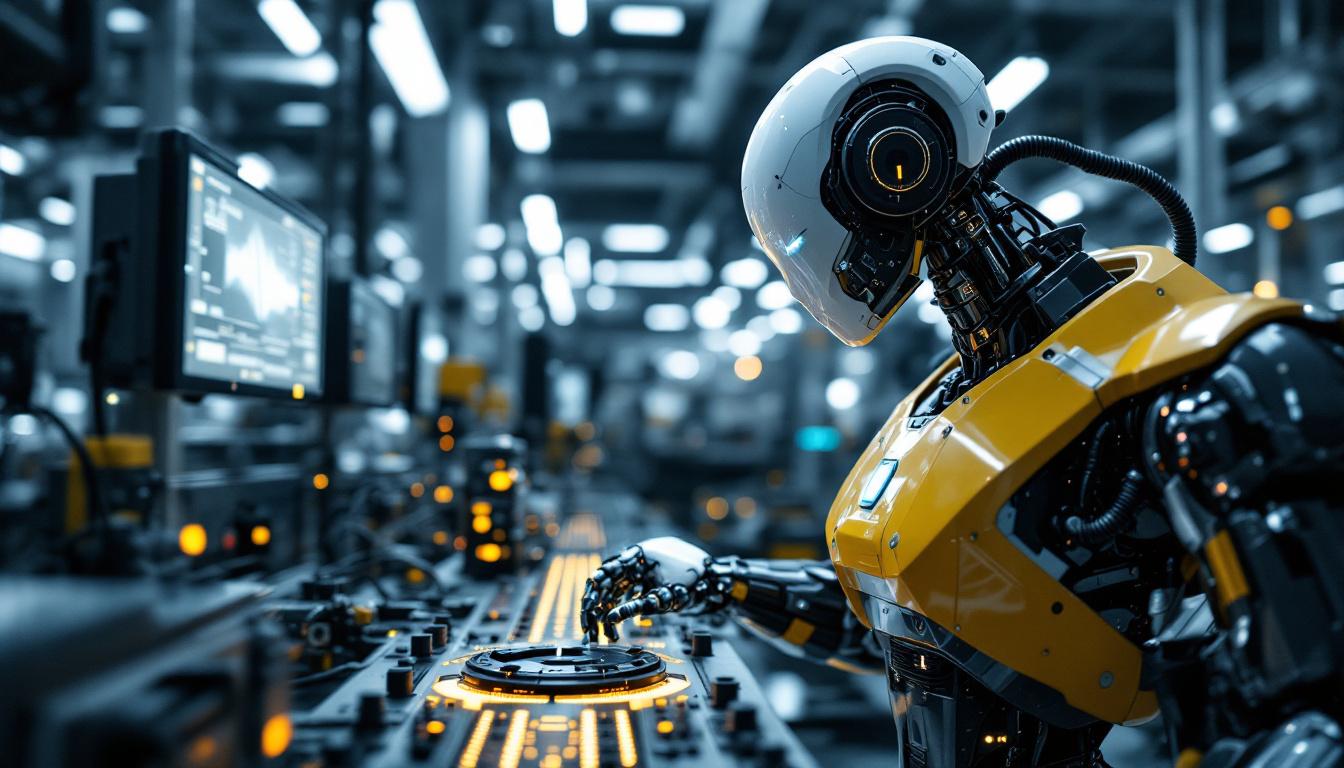 A photograph of a sleek industrial robot in action