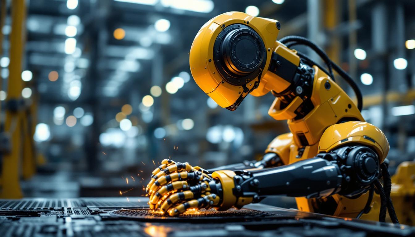 A photograph of a sleek industrial robot in action