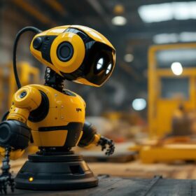 A photograph of a spot robot in an industrial setting