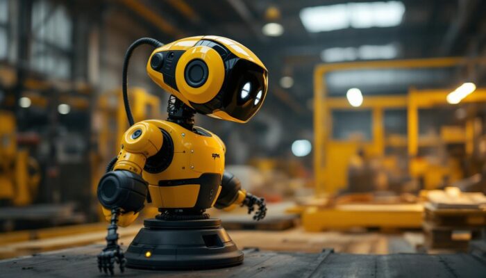 A photograph of a spot robot in an industrial setting