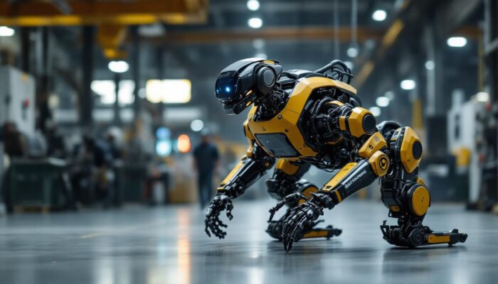 A photograph of a boston dynamics robot in action