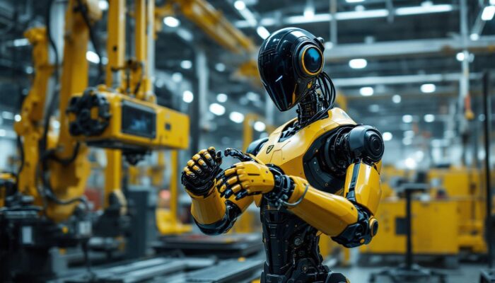 A photograph of capture a photograph of the atlas robot in action within an industrial setting