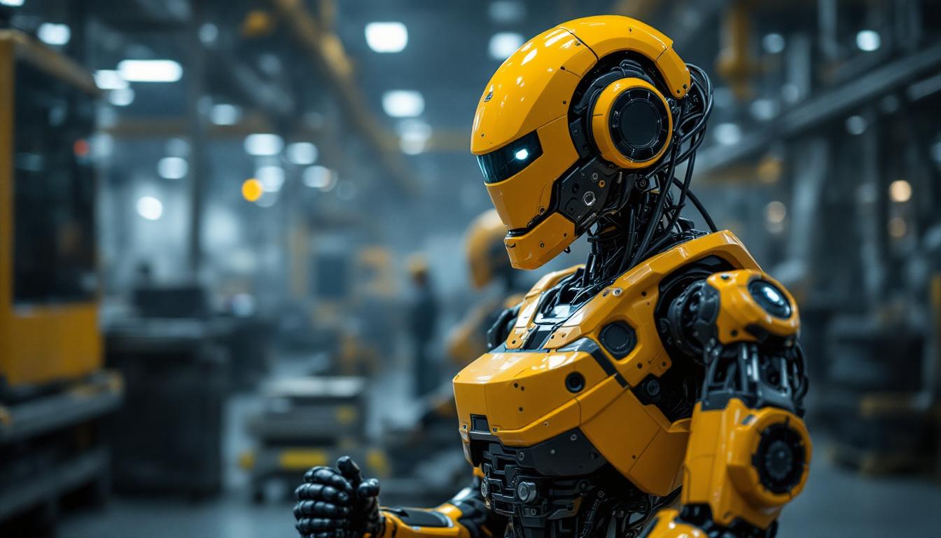 A photograph of a sleek atlas robot in an industrial setting