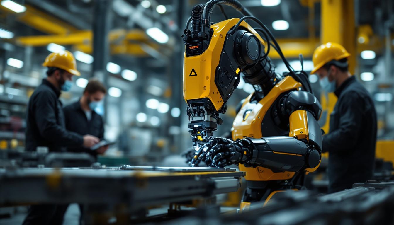 A photograph of a sleek industrial robot in action