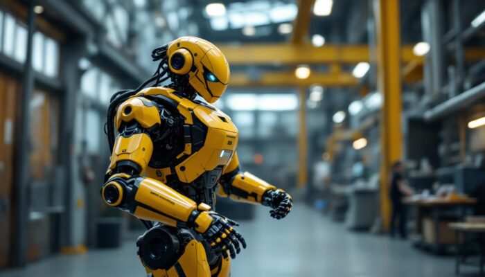 A photograph of a boston dynamics robot in action within an industrial setting