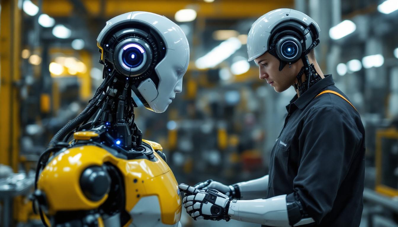 A photograph of a boston humanoid robot in an industrial setting