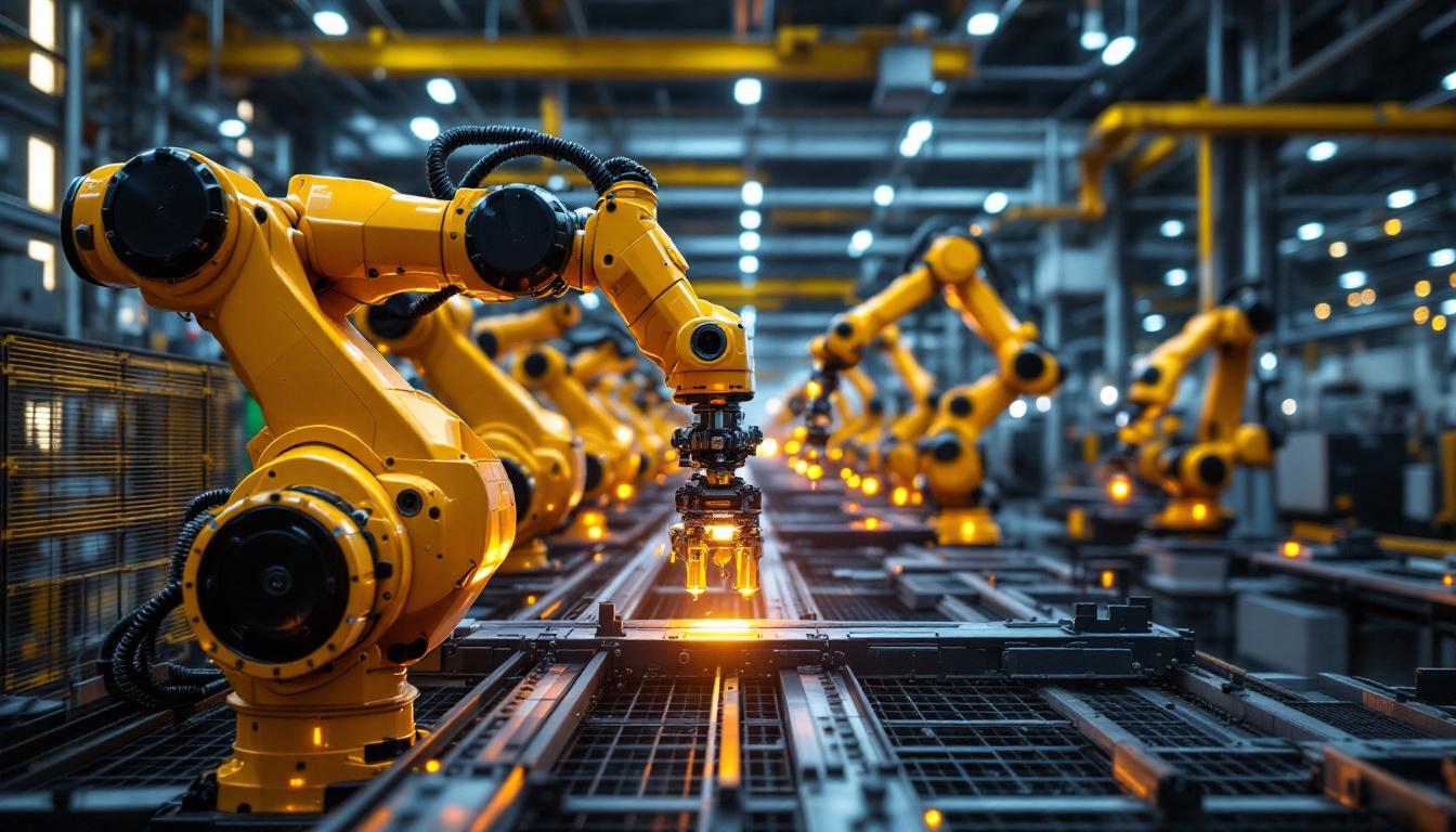 A photograph of a dynamic industrial robotics environment in boston