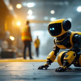 A photograph of a spot.dog industrial robot in action
