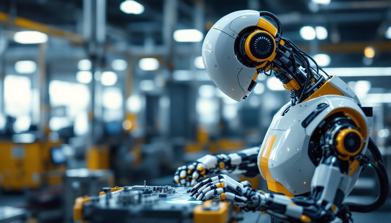A photograph of a modern industrial robot in action