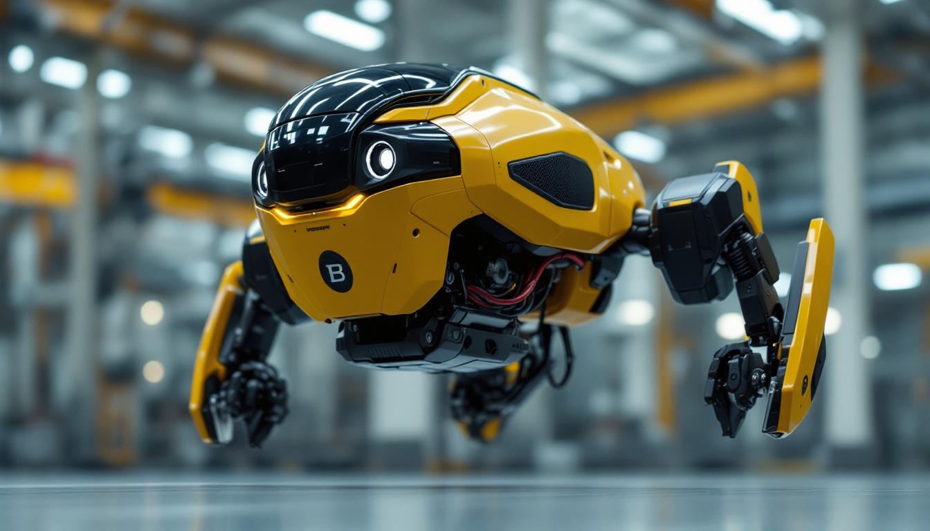A photograph of a boston dynamics flying robot in action