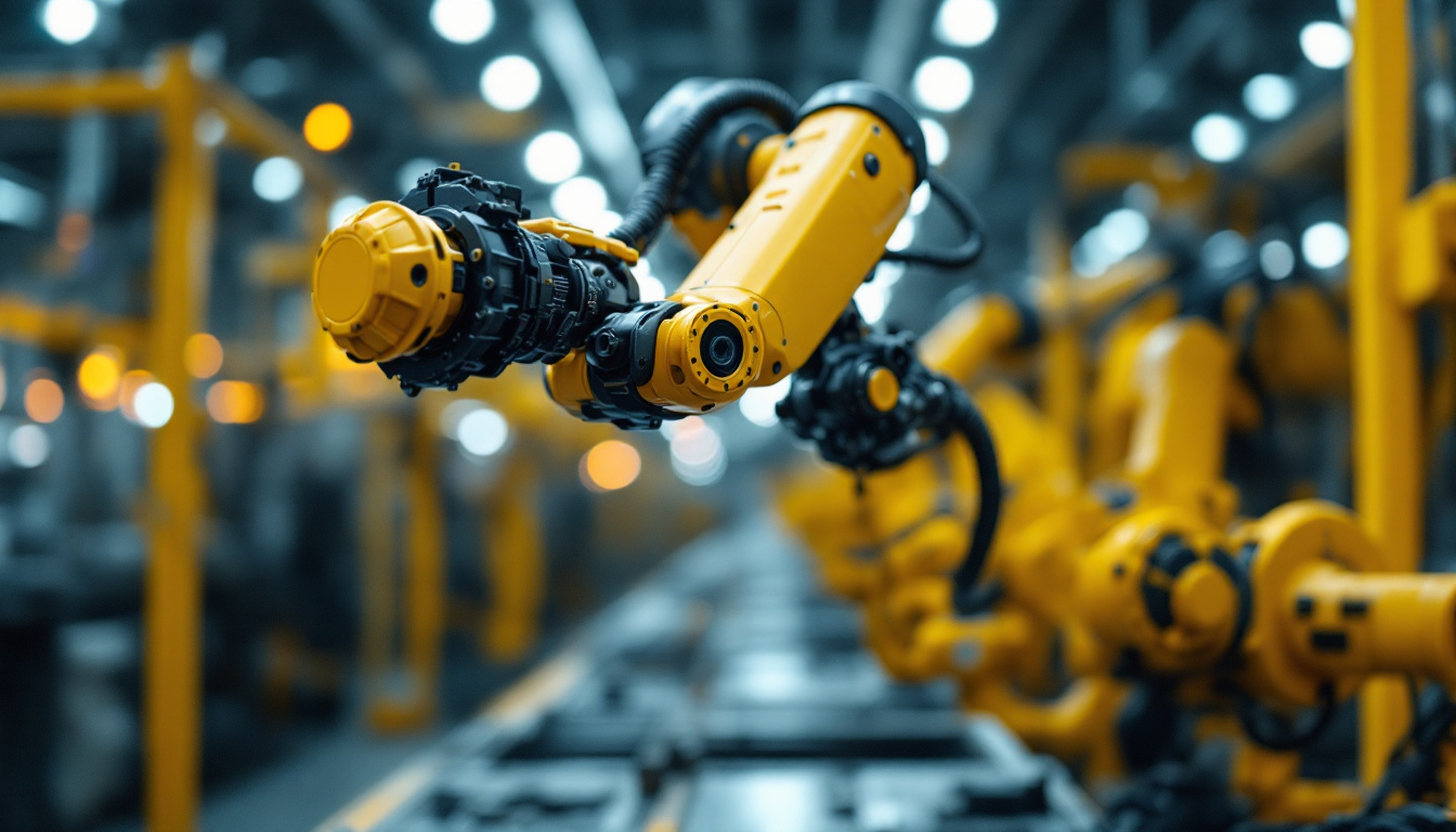 A photograph of a close-up view of an industrial robotic arm in action