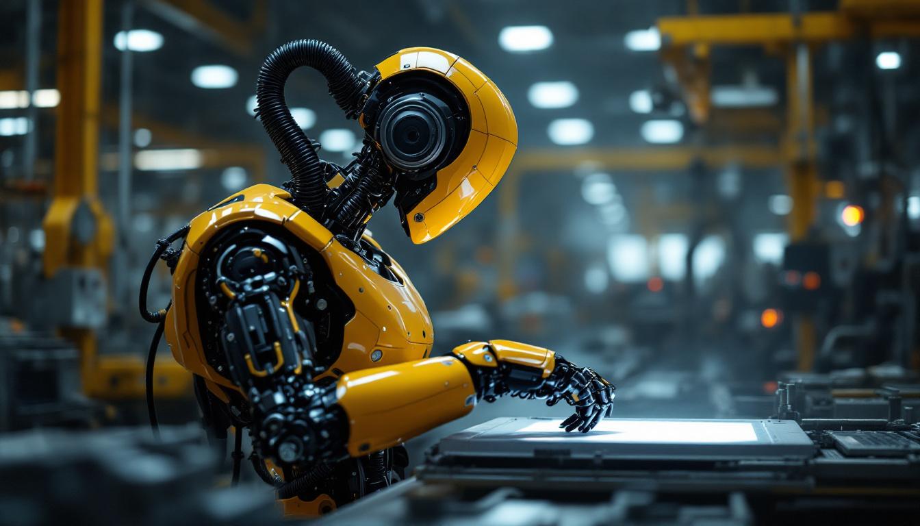 A photograph of a sleek industrial robot in action