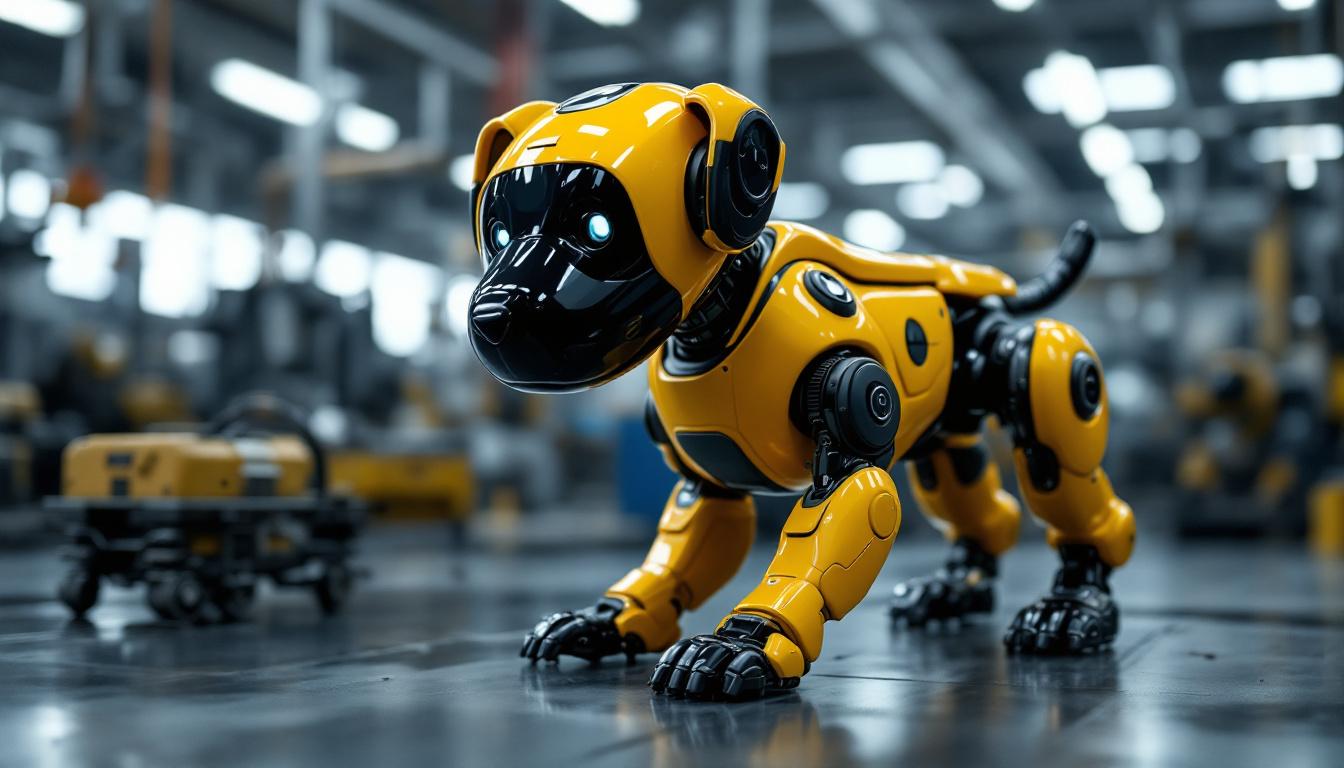 A photograph of a spot robot dog in an industrial setting